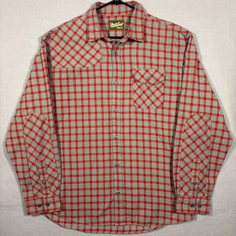 Howler Bros Harkers Flannel Mens XL Cohen Plaid Long Sleeve Gray Red